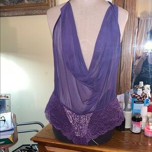 Purple Sheer & Lace Boy Short Romper